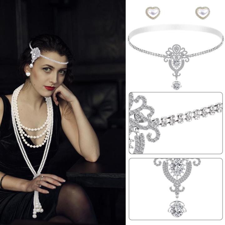3Pcs%20Vintage%20Court%20Style%20Gatsby%20Jewelry%20Set%20Women%20Girls%201920s%20Vintage%20Costume%20Pearl%20Earring%20Necklace%20Hair%20Band%20-%20Image%206