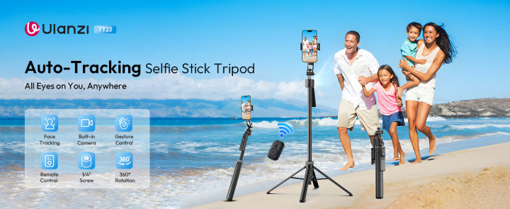 ULANZI TT23 64" Auto Face Tracking Tripod for iPhone/Android with Remote, 360°Rotating Selfie Stick That Follows Your Movement, Facial Recognition Tripod