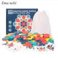 180pcs Wooden 3D Jigsaw Puzzle Tangram Montessori Educational Learning Toys Gifts Geometric Shape Puzzles Toy for Children Gifts. 