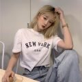 IELGY women's letter print short bottoming slim T-shirt.