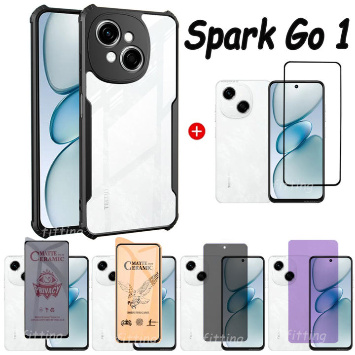 2 in 1 Tecno Spark Go 1 Shockproof Phone Case for Spark Go 2025 2024 2023 Screen Protector POP 9 8 Anti-Spy Privacy Tempered Glass