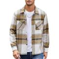 Men Vintage Shirt Jacket Men's Plaid Print Shirt Coat Casual Button Down Jacket with Long Sleeve Fleece Shacket for Autumn.