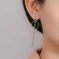 Vintage Long Drop Earrings For Women Fashion Jewelry Korean Double Circle Metal Geometric Golden/Silver Hanging Dangle Earring For Girl - Ear Ring. 