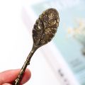 Carved Flower Crystal Stone Long Handle Coffee Spoon Teaspoon Irregular Retro Crystal Mini Ice Cream Spoon Decorative. 