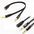 2 Male Plug to 1 Female Jack Audio Mic Headset Splitter Adapter Cable 3.5mm.