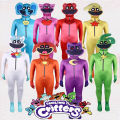 Smiling Critters Cosplay Costume Aminal purple cat Catnap Elephant Bear Bodysuit Jumpsuit Mask Boys Girls Halloween Costume. 