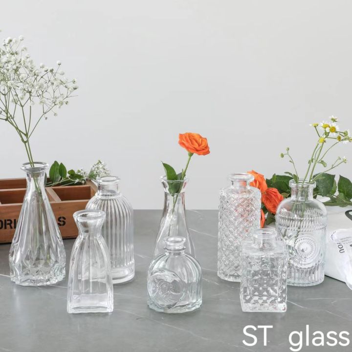 Fresh and simple small mouth vase, glass vase, fresh flowers, dried flowers, water vase, living room, home office, decorative ornaments