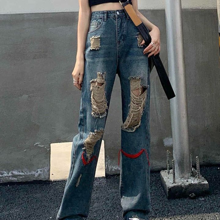 New%20Ripped%20Harlem%20Jeans%20Women's%20High%20Street%20Tide%20Loose%20Cool%20Straight%20High%20Waist%20Wide%20LeghiphopHip%20Hop%20-%20Image%203