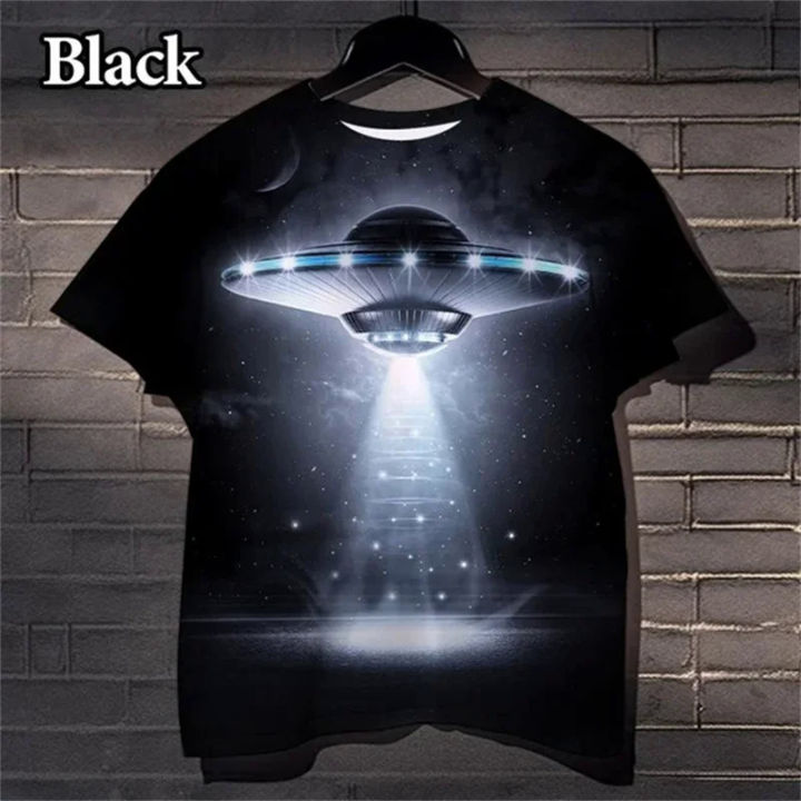 2024 Cosmic Fantasy Flying Saucer 3D Printing Men's And Women's T Shirt Cool Fun Alien Fun Casual Spaceship Kid Funny T-shirt