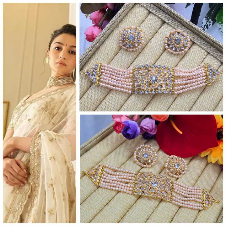 Kundan Pearl Necklace Set Bollywood Choker Indian Pakistani Jewelry Stylish Durable Alloy
