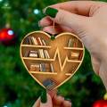 Heart Shaped Bookshelf Christmas Tree Pendant Reading Christmas Ornaments 2023 for Book Lovers.