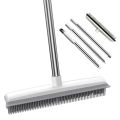 Rubber Broom Carpet Rake with Squeegee Long Handle for Pet Hair Fur Remover Broom for Fluff Carpet Hardwood Floor No Scratch.