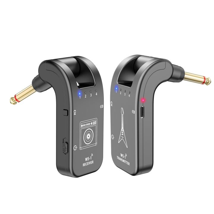 WS-1 2.4GHz Wireless Guitar System Rechargeable Audio Transmitter and Receiver - black