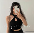 Stretchy Summer halter top Versatile Soft Lightweight Women's knitted vest Sleeveless Breathable Solid color cropped top for Beachwear Party outfit Casual wear Vacation essential Perfect for summer.