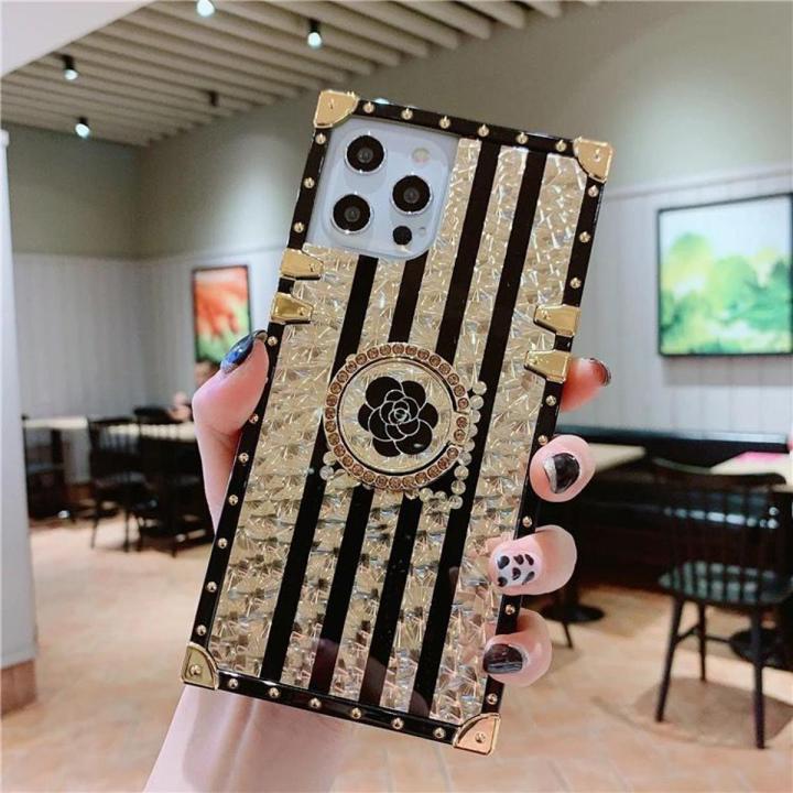 Luxury soft case with golden ghost flower ring for iPhone, compatible models iPhone 11 pro max (Back Case Cover For Smartphone)