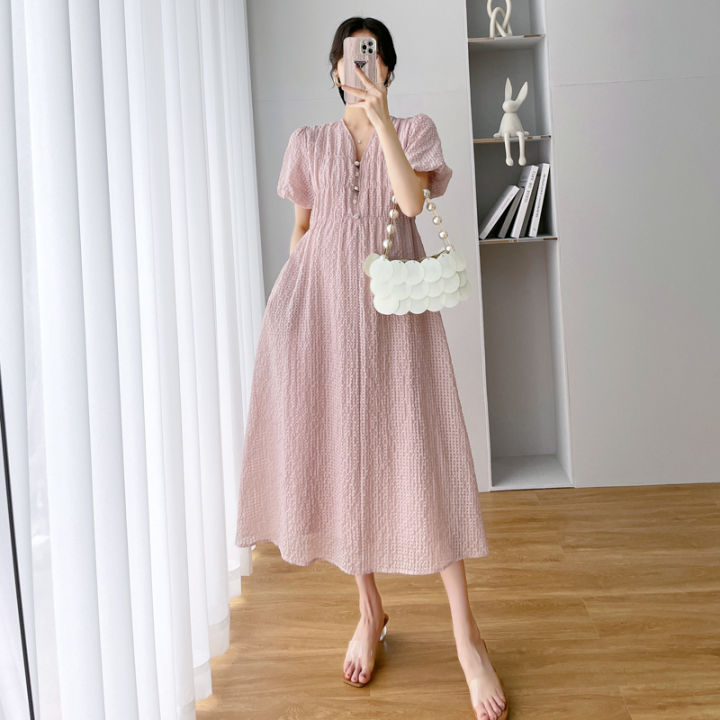 8237#%202022%20Summer%20Korean%20Fashion%20Maternity%20Long%20Dress%20Elegant%20A%20Line%20Loose%20Clothes%20for%20Pregnant%20Women%20Ins%20Pregnancy%20Postpartum%20-%20Image%203