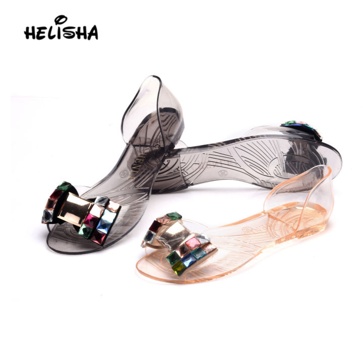 Charm shark transparent rhinestone summer new fish mouth jelly shoes sandals beach women's shoes fashion flat daily casual shoes