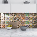 Qiunery 10pcs Tile Sticker, Bathroom Kitchen Peel And Stick Backsplash Tile Decals Retro Pattern Waterproof Removable Self-Adhesive Square Wall Decals For Home Decor.