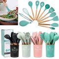12Pcs Silicone Cooking Utensils Set Non-Stick Spatula Shovel Wooden Handle Cooking Tools Set - Complete Kitchen Arsenal With Versatile Utensil Set.