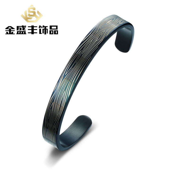 Factory Cross Border Titanium Steel Jewelry Stainless Steel Men's Open Bracelet Laser Diagram Jewelry Wholesale B-251