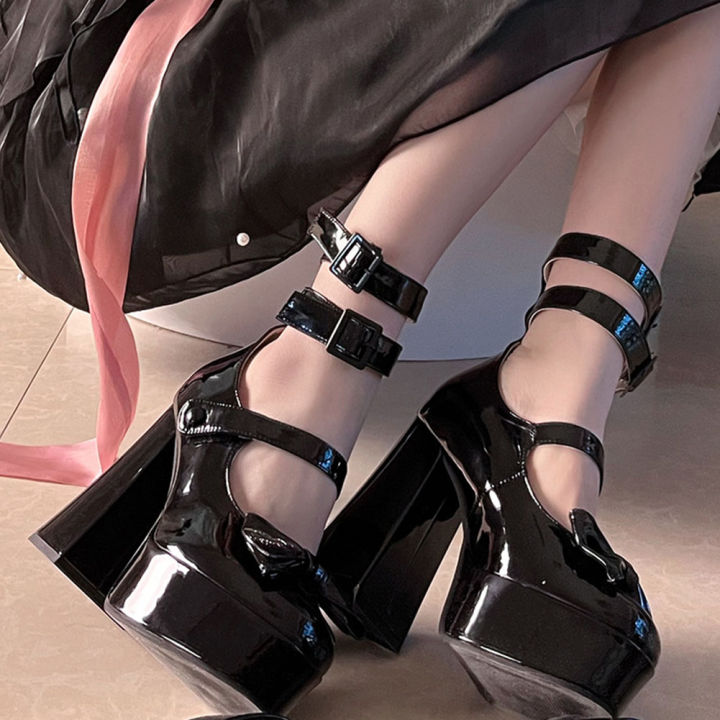 Lapolaka%20Women%20Bow%20Decor%20Chunky%20Heeled%20Pumps,%20Lolita%20Ankle%20Strap%20Pumps%20House%20Foocus%20-%20Image%202