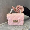 Mini Jelly Handbag with Pearl Handle - PU Leather Crossbody Bag for Women and Girls.