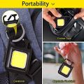 Multifunction Keychain LED Light with Bottle Opener, Magnetic Base & Folding Bracket Mini Cob 500 lumens Rechargeable Multifunctional Keychain Emergency Light Keychain Emergency Light Sticks (Square, Metal). 