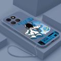 [Free Strap] Honor X8b X7b X8a 5G X7a X6a Smile Astronaut Square Phone Case Liquid Silicon Soft Casing nasa Cover. 