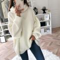 2022 Women Sweater Oversized Turtleneck Pile Collar Autumn Winter Long Sweater Loose Pullover Stretchy Knitwear suéteres свитер.