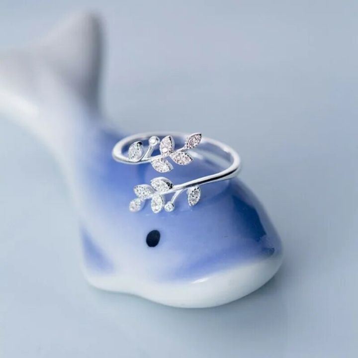925%20Sterling%20Silver%20Korean%20Zircon%20Leaf%20Shape%20Ring%20Female%20Index%20Finger%20Retro%20Fashion%20Handmade%20Jewelry%20Couple%20Gift%20-%20Image%205
