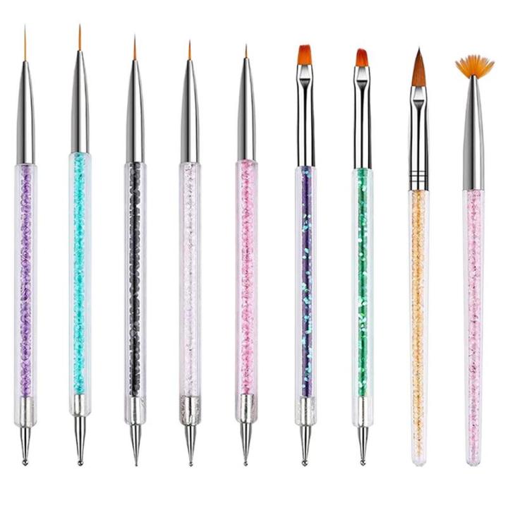 9PCS Nail Design Brush Set Nail Brushes Set Professional Nail Supplies For Acrylic UV Double-Ended Including Nail Liner Brush