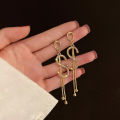 Korean Trendy Simple Letter Shiny Crystal  Pendant Earrings for Women. 