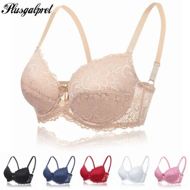 Plusgalpret women \'s full coverage underwire non-foam plus size floral lace bra 34 36 38 40 42 44 46 C D dd e dislikelike