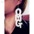 2x cool Acrylic Large OMG Letters Dangle Drop Earring Hip. 