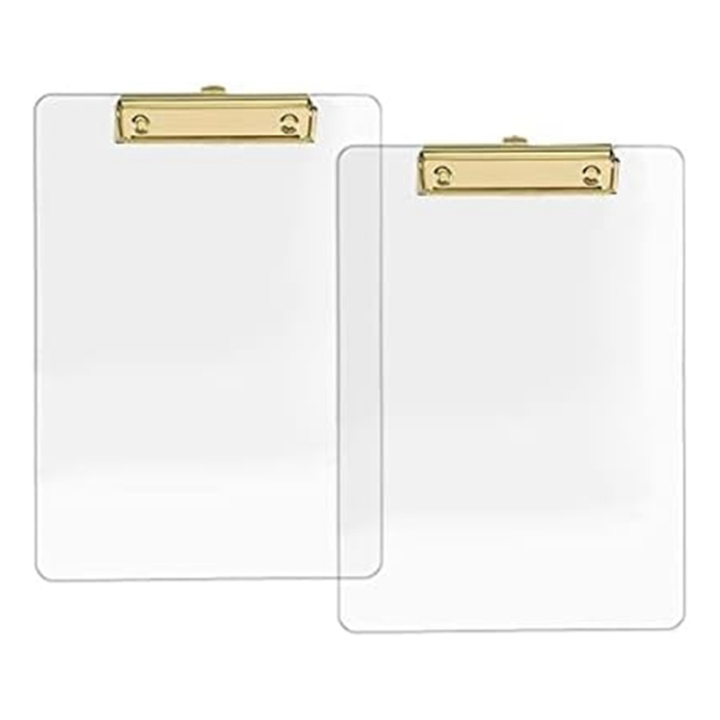 Moocci Thick Clear Acrylic Clipboard - Gold Clip With Hidden Hanging Hole For A4 Paper
