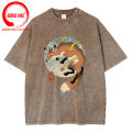 Fire cartoon fox Japanese print men T-shirt Kawaii Cute clothing Harajuku casual men's shirt male vintage washed cotton t shirts.