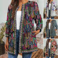 Autumn Coat Butterflies Print Open Stitch Collarless Winter Jacket. 