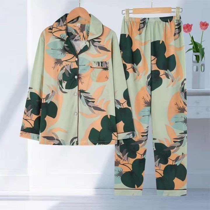 100%25%20High-End%20Double-Sided%20Pajamas%20Women's%20Summer%20Long-Sleeved%20plus%20Size%20Korean-Style%20Middle-Aged%20and%20Elderly%20Spring%20and%20Autumn%20Mom%20Suit%20Home%20Wear%20-%20Image%207