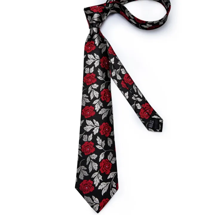 Black%20Red%20Rose%20Floral%20Ties%20For%20Men%208cm%20Men's%20Silk%20Neck%20Tie%20Handkerchief%20Cufflinks%20Set%20Business%20Wedding%20Tie%20Gift%20For%20Men%20DiBanGu%20-%20Image%206