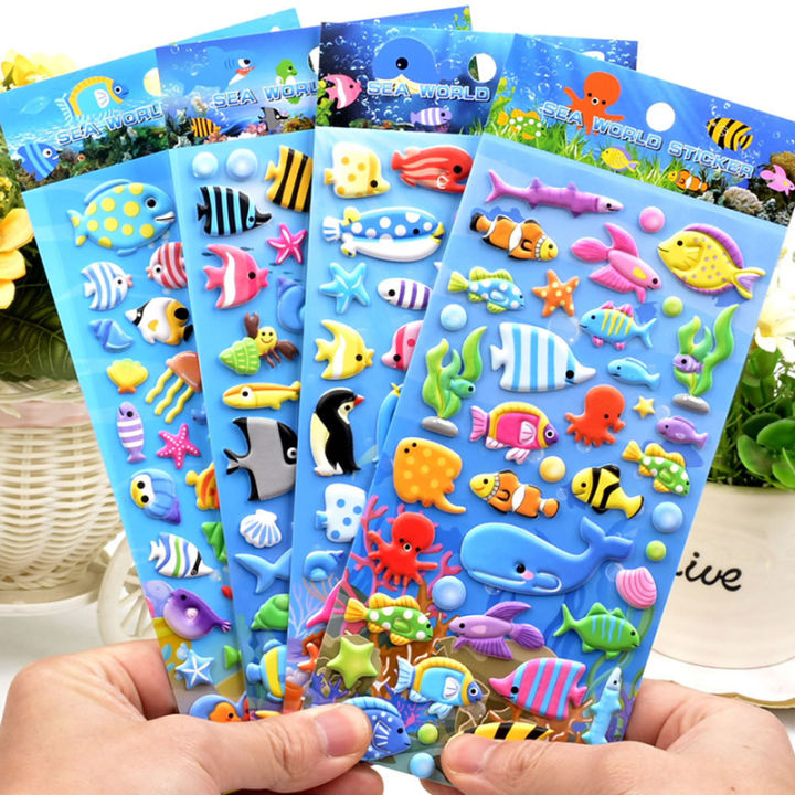 Sea Life Animal Shark Dolphin Fish Stereo 3D Bubble Sticker Diary Sticker Decoration Stationery Stickers Eatop