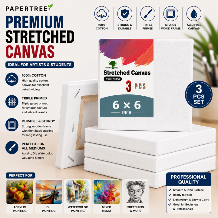 Premium White Canvas 6×6 Inch 3 Pcs Set for Painting & Artwork