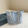 Stripe Large Capacity Tote Bag Students Classroom Canvas Bags Bags Women 2024 Summer Shoulder Armpit Bag Mzea.