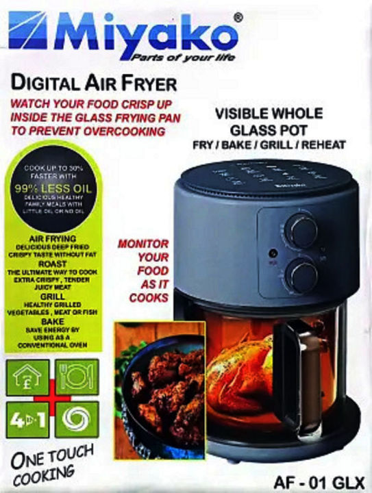 Miyako One Touch Cooking 4 Litre Digital Glass Pot Air Fryer | AF-01GLX