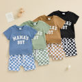 Toddler Baby Boys Clothing Casual Short Sleeve Letters Print T-shirt with Plaid Shorts Sets Summer Outfits Clothes. 