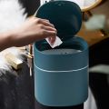 Mini Trash Can Desktop Waste Bin with -Open Lid Small Table Top Bin Graceful Round Corner Paper Bin for Home A.
