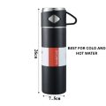 3-in-1 Vacuum Flask Thermos Set - 500ml Stainless Steel Double Wall Insulated Bottle-12 Hours Hot & Cold Retention, Leak-Proof Travel Mug Gift Set-Corporate Business Office Tea Coffee Cup,Durable Portable Unbreakable Latest Design Navy Blue Water Bottle.