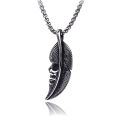Vintage Feather Pendant Necklace Stainless Steel Feather Necklace for Men Vintage Feather Design Skull Pendant Necklace.