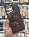 Jinduka Leather phone PU case with luxury magnetic support ring for Samsung Galaxy S25 Ultra, S24 Ultra, S23 Ultra/ Magsafe, wireless charging, hollow logo. 