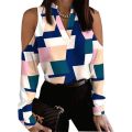 Women's Printed Off Shoulder V-Neck Long Sleeve Y2k Top Fashion Blusas Mujer Roupa Feminina Elegant And Youthful Blouse.
