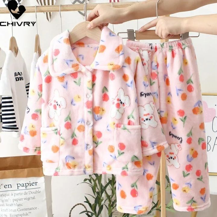 New%202023%20Kids%20Winter%20Soft%20Flannel%20Pajamas%20Clothing%20Sets%20Boys%20Girls%20Cartoon%20Thicken%20Warm%20Lapel%20Tops%20with%20Pants%20Pyjamas%20Sleepwear%20-%20Image%204